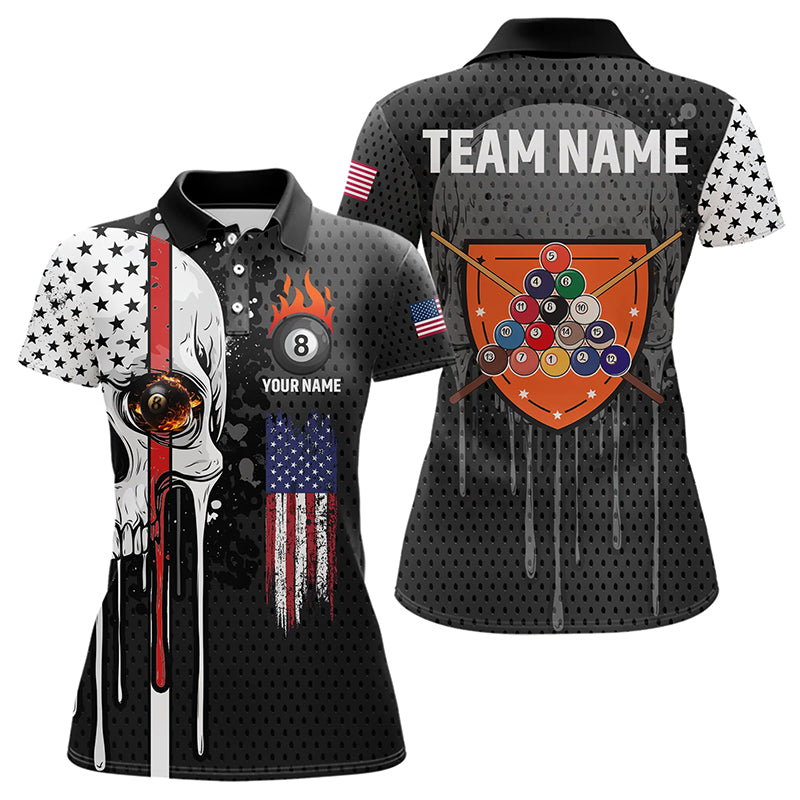 Personalized Grunge Skull Melting American Flag Billiard Shirt For Women Patriotic US Billiard Jersey TDM3292