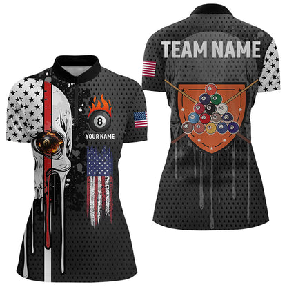 Personalized Grunge Skull Melting American Flag Billiard Shirt For Women Patriotic US Billiard Jersey TDM3292