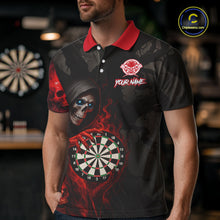 Load image into Gallery viewer, Red Grim Reaper Flame Darts Shirt For Men Custom Skull Darts Jersey Team Polo &amp; Quarter Zip TDM5529
