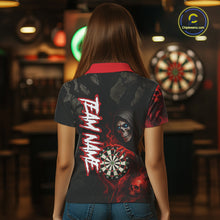 Load image into Gallery viewer, Red Grim Reaper Flame Darts Shirt For Women Custom Skull Darts Jersey Team Polo &amp; Quarter Zip TDM5529