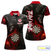 Load image into Gallery viewer, Red Grim Reaper Flame Darts Shirt For Women Custom Skull Darts Jersey Team Polo &amp; Quarter Zip TDM5529