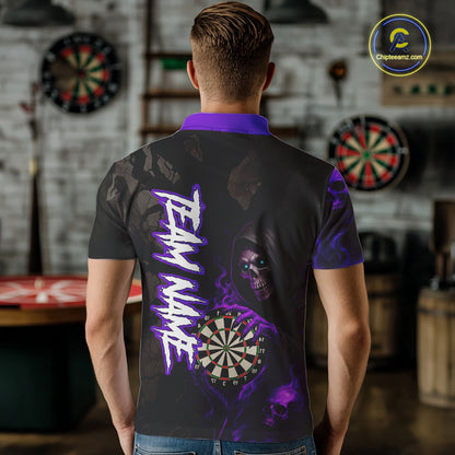 Purple Grim Reaper Flame Darts Shirt For Men Custom Skull Darts Jersey Team Polo & Quarter Zip TDM5530