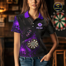 Load image into Gallery viewer, Purple Grim Reaper Flame Darts Shirt For Women Custom Skull Darts Jersey Team Polo &amp; Quarter Zip TDM5530