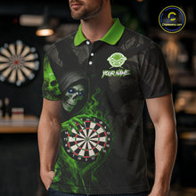 Load image into Gallery viewer, Green Grim Reaper Flame Darts Shirt For Men Custom Skull Darts Jersey Team Polo &amp; Quarter Zip TDM5531