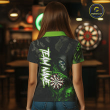 Load image into Gallery viewer, Green Grim Reaper Flame Darts Shirt For Women Custom Skull Darts Jersey Team Polo &amp; Quarter Zip TDM5531