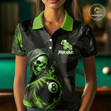 Load image into Gallery viewer, Grim Reaper Custom Flame 8 Ball Pool Billiard Shirt For Women, Black And Green Billiard Team Jersey TDM5532