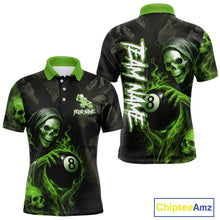 Load image into Gallery viewer, Grim Reaper Custom Flame 8 Ball Pool Billiard Shirt For Men, Black And Green Billiard Team Jersey TDM5532