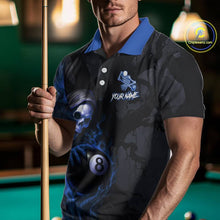 Load image into Gallery viewer, Grim Reaper Custom Flame 8 Ball Pool Billiard Shirt For Men, Black And Blue Billiard Team Jersey TDM5533