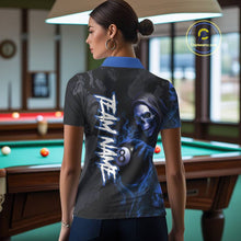 Load image into Gallery viewer, Grim Reaper Custom Flame 8 Ball Pool Billiard Shirt For Women, Black And Blue Billiard Team Jersey TDM5533