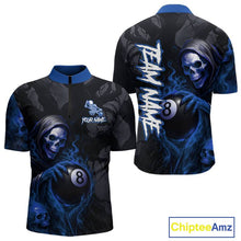 Load image into Gallery viewer, Grim Reaper Custom Flame 8 Ball Pool Billiard Shirt For Men, Black And Blue Billiard Team Jersey TDM5533
