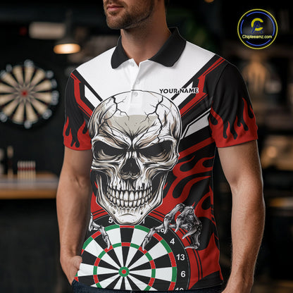 Personalized Skull Darts Polo & Quarter Zip Custom Darts Shirt For Men, Darts Team Jersey |Red TDM5535