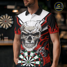 Load image into Gallery viewer, Personalized Skull Darts Polo &amp; Quarter Zip Custom Darts Shirt For Men, Darts Team Jersey |Red TDM5535