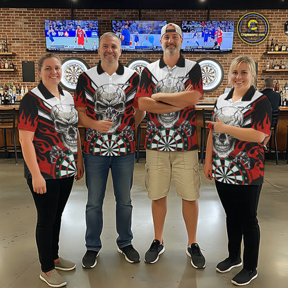 Personalized Skull Darts Polo & Quarter Zip Custom Darts Shirt For Men, Darts Team Jersey |Red TDM5535