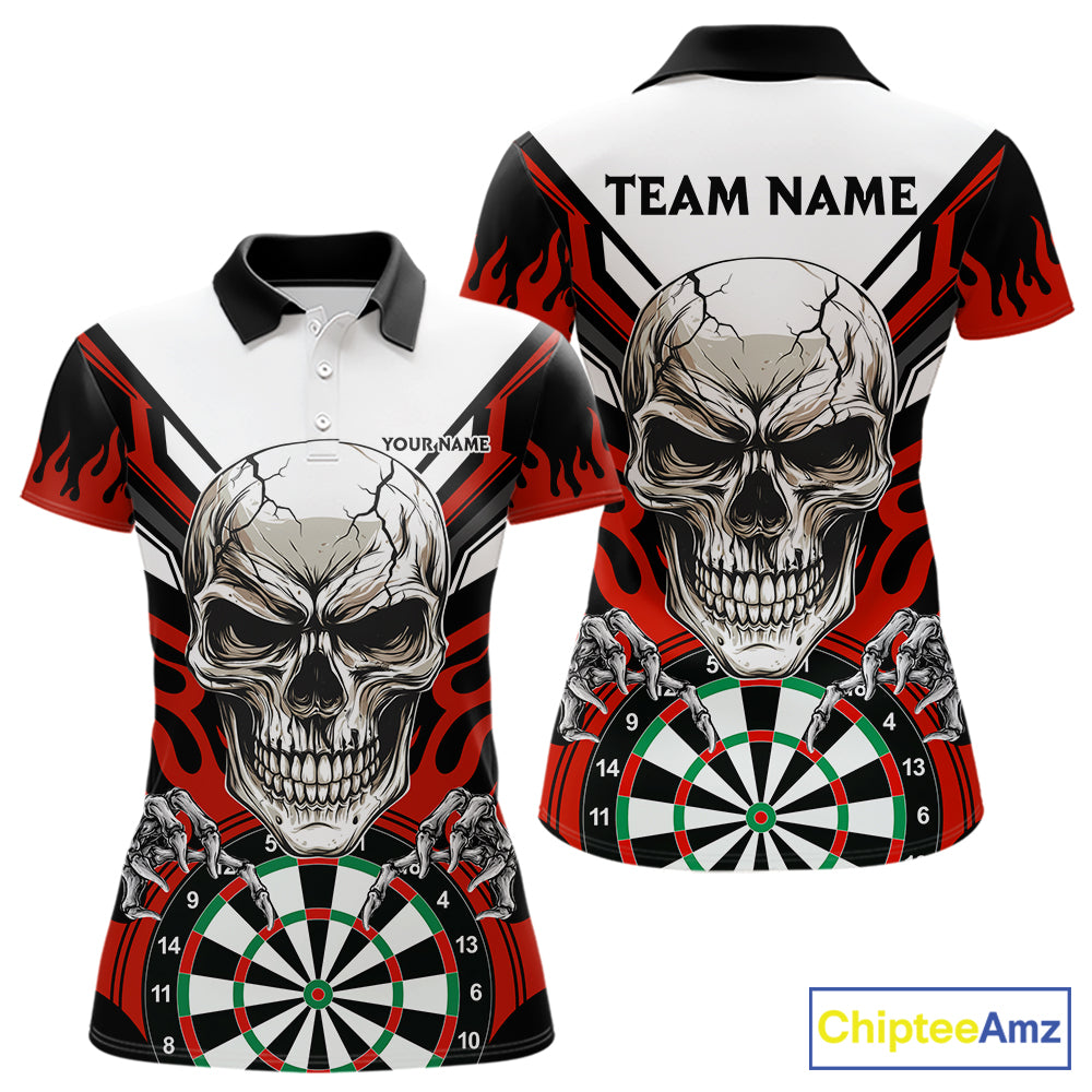 Personalized Skull Darts Polo & Quarter Zip Custom Darts Shirt For Women, Darts Team Jersey |Red TDM5535