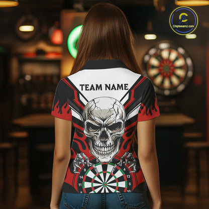 Personalized Skull Darts Polo & Quarter Zip Custom Darts Shirt For Women, Darts Team Jersey |Red TDM5535