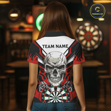 Load image into Gallery viewer, Personalized Skull Darts Polo &amp; Quarter Zip Custom Darts Shirt For Women, Darts Team Jersey |Red TDM5535