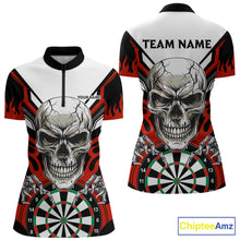 Load image into Gallery viewer, Personalized Skull Darts Polo &amp; Quarter Zip Custom Darts Shirt For Women, Darts Team Jersey |Red TDM5535