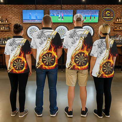 Personalized Flame Smoke Tribal Darts Shirt For Women Custom Golden Darts Jersey Team Polo & 1/4 Zip TDM5537