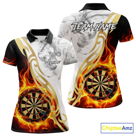 Personalized Flame Smoke Tribal Darts Shirt For Women Custom Golden Darts Jersey Team Polo & 1/4 Zip TDM5537