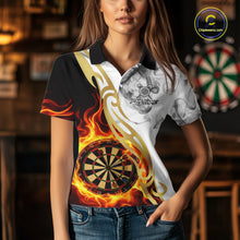 Load image into Gallery viewer, Personalized Flame Smoke Tribal Darts Shirt For Women Custom Golden Darts Jersey Team Polo &amp; 1/4 Zip TDM5537
