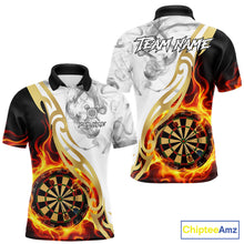 Load image into Gallery viewer, Personalized Flame Smoke Tribal Darts Shirt For Men Custom Golden Darts Jersey Team Polo &amp; 1/4 Zip TDM5537