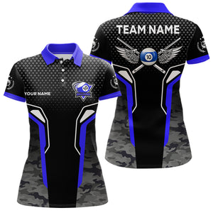 Black And Blue 10 Ball Pool Wings Custom Camo Billiard Shirt For Women, 10 Ball Billiard Team Jerseys TDM3485