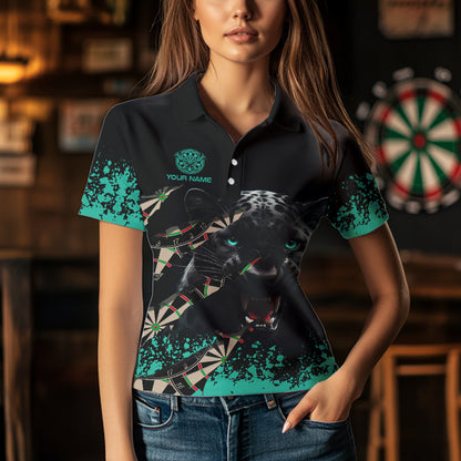 Teal Grunge Panther Dart Shirt With Pocket Option For Women Custom Dart Jersey TDM3620