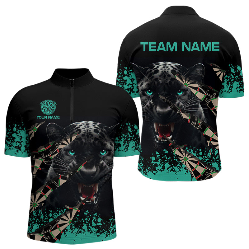Teal Grunge Panther Dart Shirt With Pocket Option For Men Custom Dart Jersey TDM3620