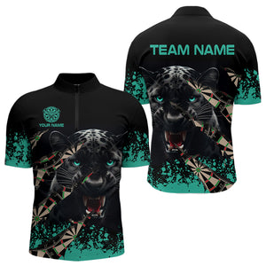 Teal Grunge Panther Dart Shirt With Pocket Option For Men Custom Dart Jersey TDM3620