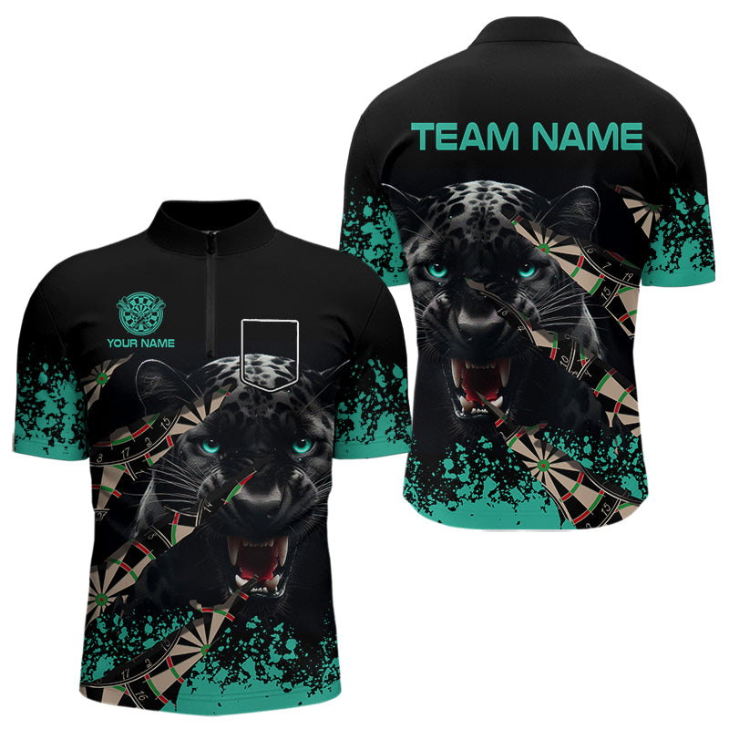 Teal Grunge Panther Dart Shirt With Pocket Option For Men Custom Dart Jersey TDM3620