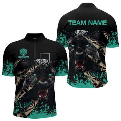 Teal Grunge Panther Dart Shirt With Pocket Option For Men Custom Dart Jersey TDM3620