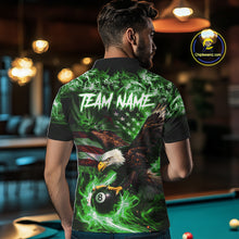 Load image into Gallery viewer, Green Flaming Eagle 8 Ball Billiard Shirt For Men Custom US Flag Pool Team Jersey Polo &amp; 1/ 4 Zip TDM6153