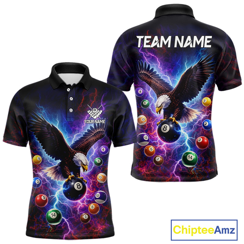 Custom Colorful Lightning Eagle Billiard Shirt For Men, 8 Ball Pool Team Jersey Polo & 1/4 Zip TDM6157