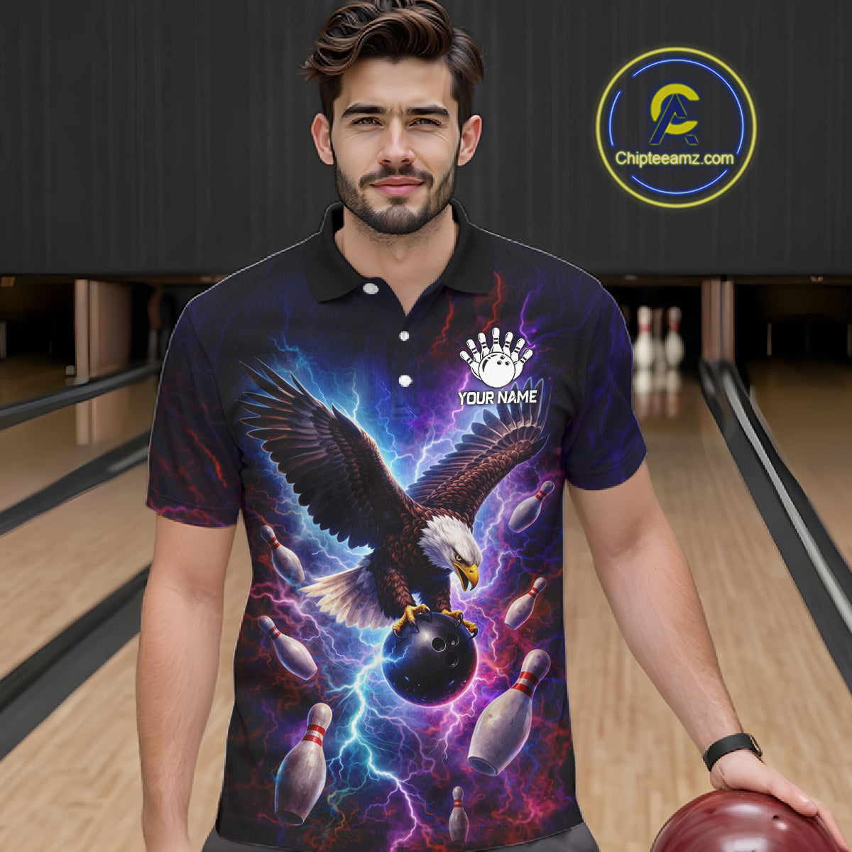 Custom Colorful Thunder Lightning Eagle Bowling Shirt For Men, Bowling Team Jersey Polo & 1/4 Zip TDM6158