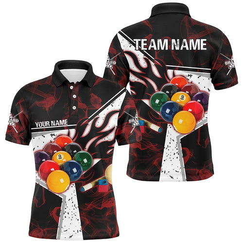 Personalized Red Smoke Billiard Jersey Men Polo Shirts, 3D Billiard Balls Custom Pool Player Shirts TDM1505