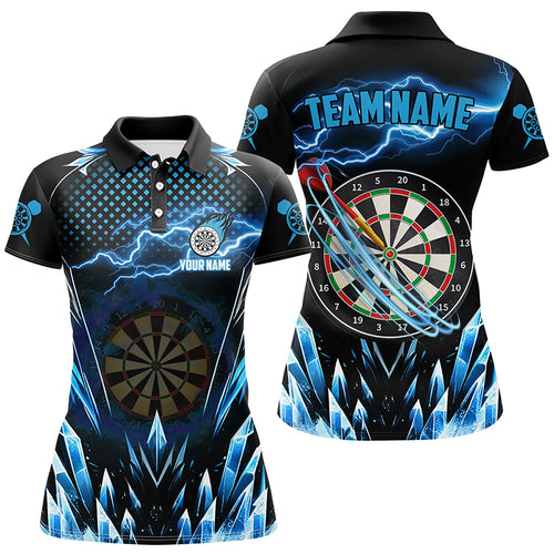 Personalized Blue Icy Dartboard Lightning Women Darts Polo Shirts Custom Darts Team League Jersey TDM1513
