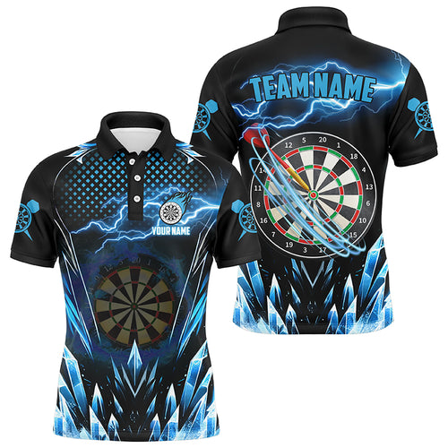 Personalized Blue Icy Dartboard Lightning Men Darts Polo Shirts Custom Darts Team League Jersey TDM1513