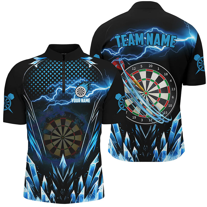 Blue Icy Dartboard Lightning Men Darts Quarter-Zip Shirts Custom Darts Team League Jersey TDM1513