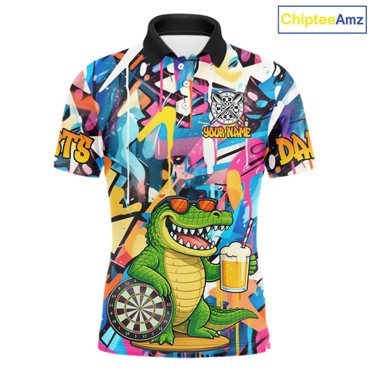Funny Alligator Colorful Graffiti Darts Shirt For Men Custom Darts Team Jersey Polo & 1/4 Zip TDM6392