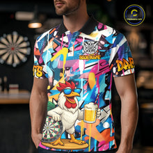 Load image into Gallery viewer, Funny Rooster Colorful Graffiti Darts Shirt For Men Custom Darts Team Jersey Polo &amp; 1/4 Zip TDM6395
