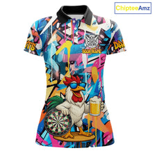 Load image into Gallery viewer, Funny Rooster Colorful Graffiti Darts Shirt For Women Custom Darts Team Jersey Polo &amp; 1/4 Zip TDM6395