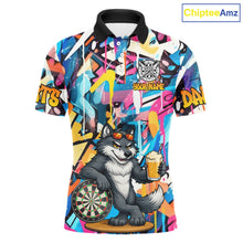 Load image into Gallery viewer, Funny Wolf Colorful Graffiti Darts Shirt For Men Custom Darts Team Jersey Polo &amp; 1/4 Zip TDM6398