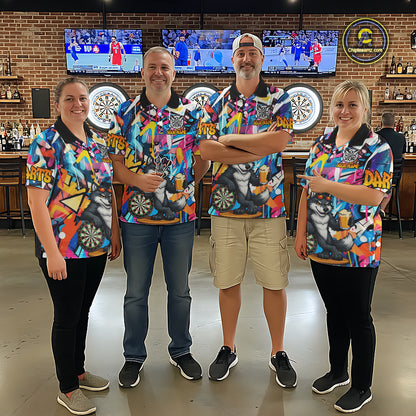 Funny Wolf Colorful Graffiti Darts Shirt For Men Custom Darts Team Jersey Polo & 1/4 Zip TDM6398