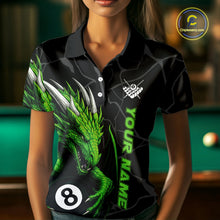Load image into Gallery viewer, Custom Women&#39;s Dragon Billiard Shirt – Black And Green 8 Ball Pool Team Jersey Polo &amp; Quarter Zip TDM4063