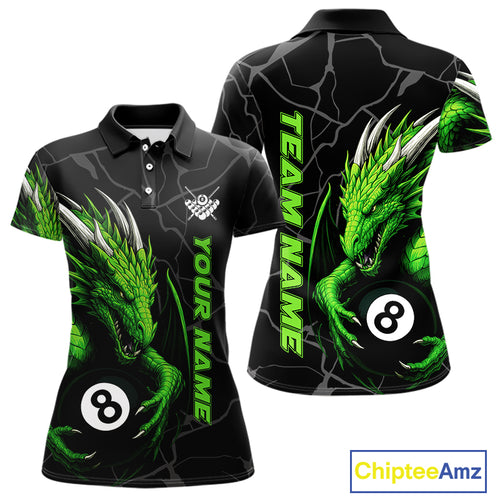 Custom Women's Dragon Billiard Shirt – Black And Green 8 Ball Pool Team Jersey Polo & Quarter Zip TDM4063