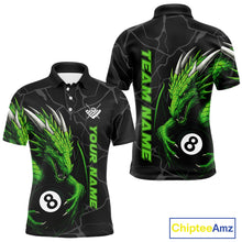 Load image into Gallery viewer, Custom Men&#39;s Dragon Billiard Shirt – Black And Green 8 Ball Pool Team Jersey Polo &amp; Quarter Zip TDM4063