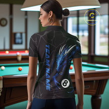 Load image into Gallery viewer, Custom Women&#39;s Dragon Billiard Shirt – Black And Blue 8 Ball Pool Team Jersey Polo &amp; Quarter Zip TDM4064