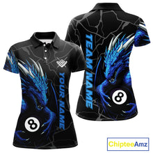 Load image into Gallery viewer, Custom Women&#39;s Dragon Billiard Shirt – Black And Blue 8 Ball Pool Team Jersey Polo &amp; Quarter Zip TDM4064