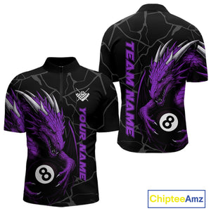 Custom Men's Dragon Billiard Shirt – Black And Purple 8 Ball Pool Team Jersey Polo & Quarter Zip TDM4065
