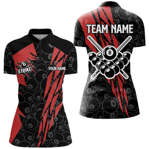 Red And Black Billiard Jerseys For Women Custom Name 8 Ball Pattern Billiard Uniform Team Shirts TDM1882